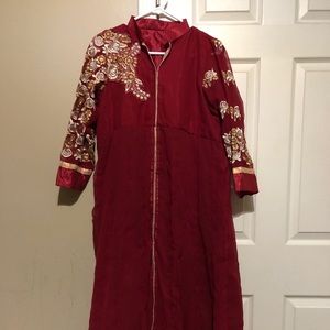 Red long gown dress with pent and dupata. New.